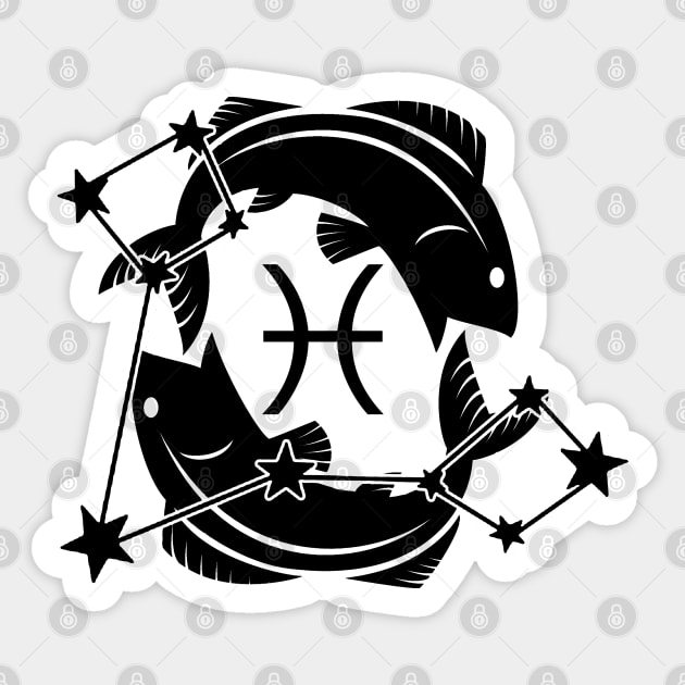 Pisces - Zodiac Astrology Symbol with Constellation and Fish Design (Symbol Only - Black on White Variant) Sticker by Occult Designs